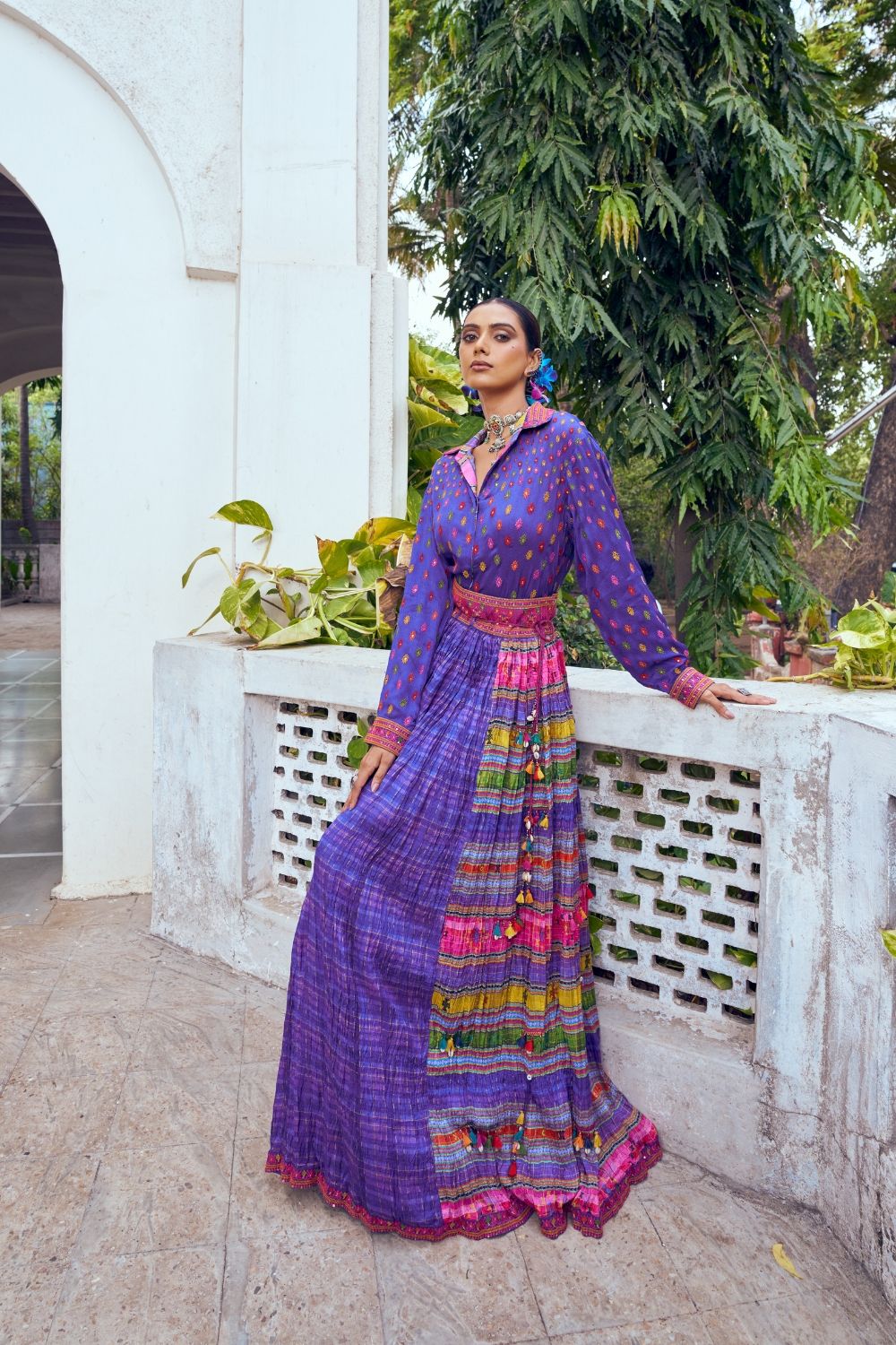 Purple silk lehenga choli with embroidery