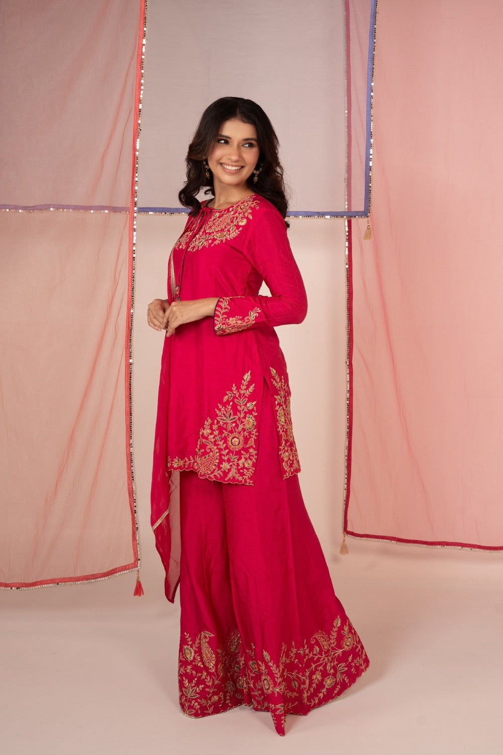 Dark pink satin silk salwar suit