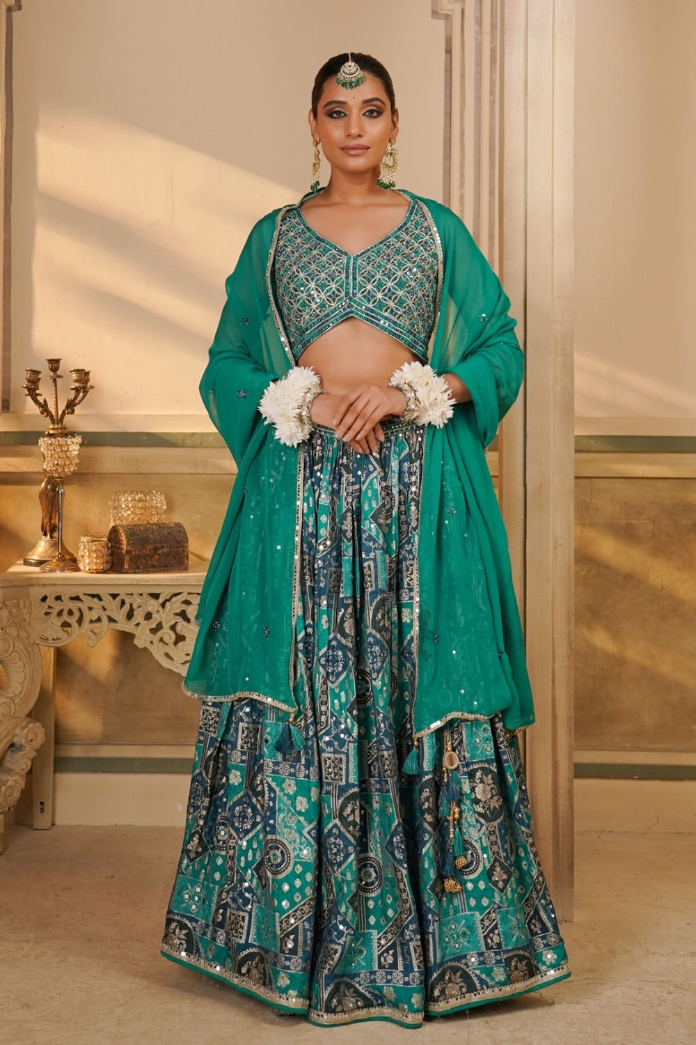 Sea Green Banarsi Silk Lehenga