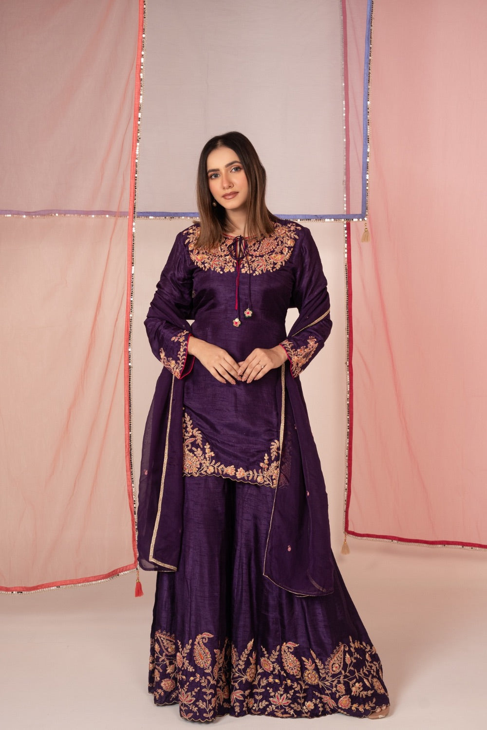 Deep Purple satin silk salwar suit