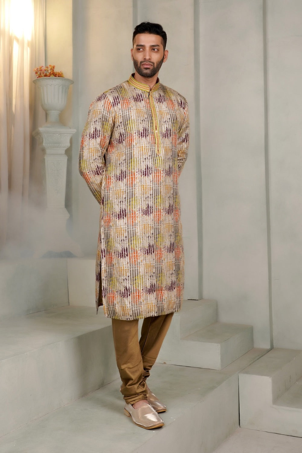 Multicolour silk kurta set