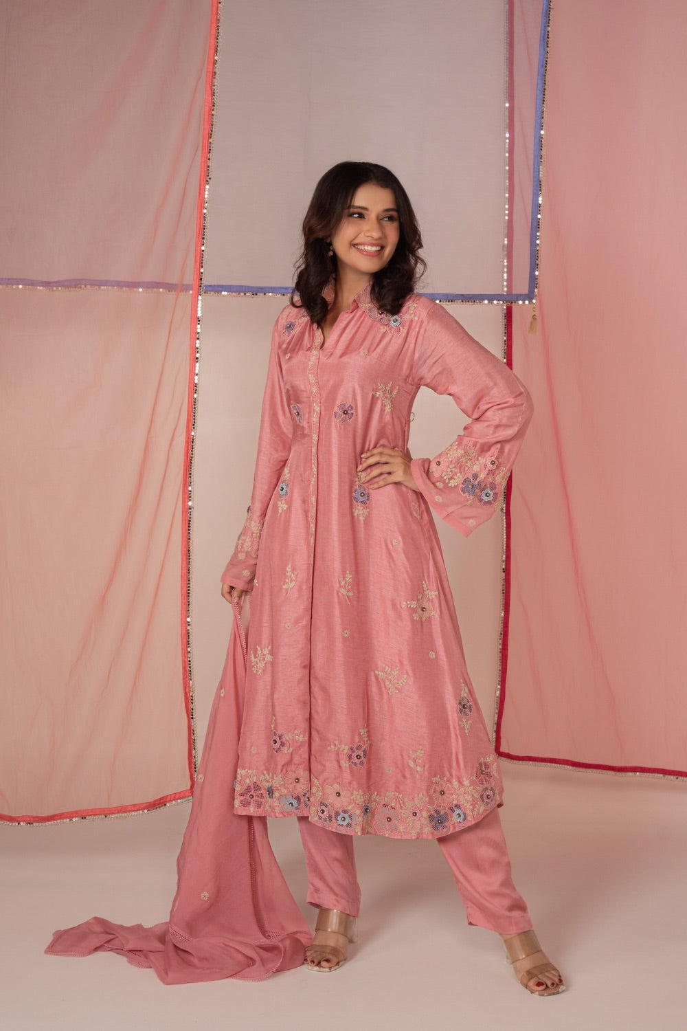 Light Pink satin silk salwar suit