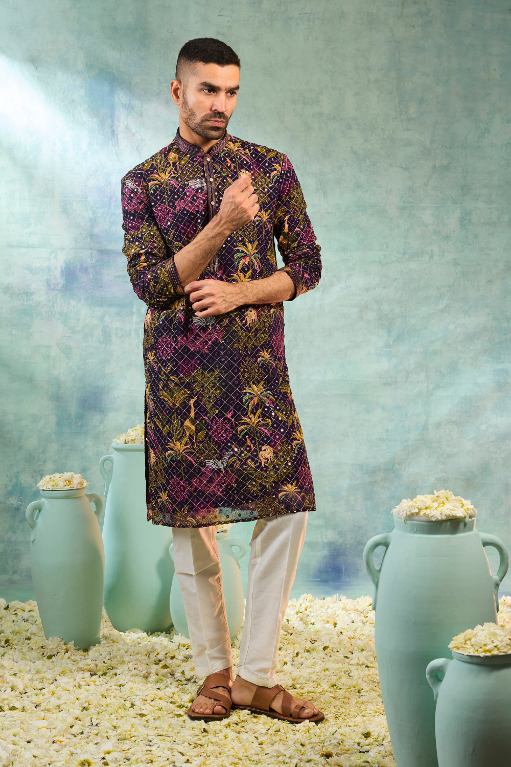 Wine kurta set with multi colour thread embroidery work