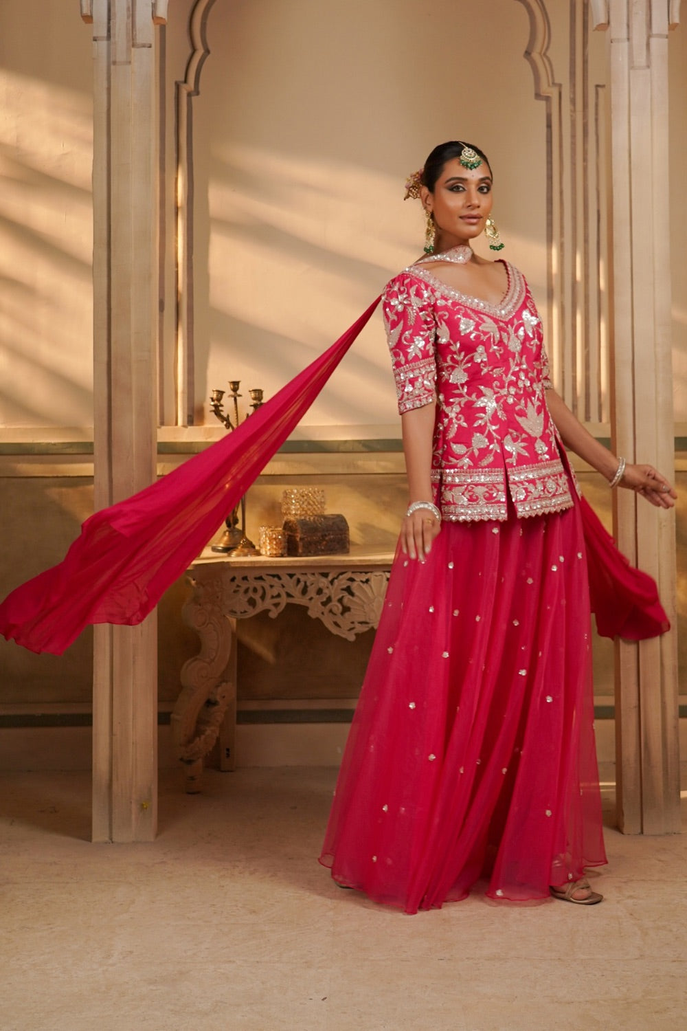 Magenta pink sequinned Sharara suit