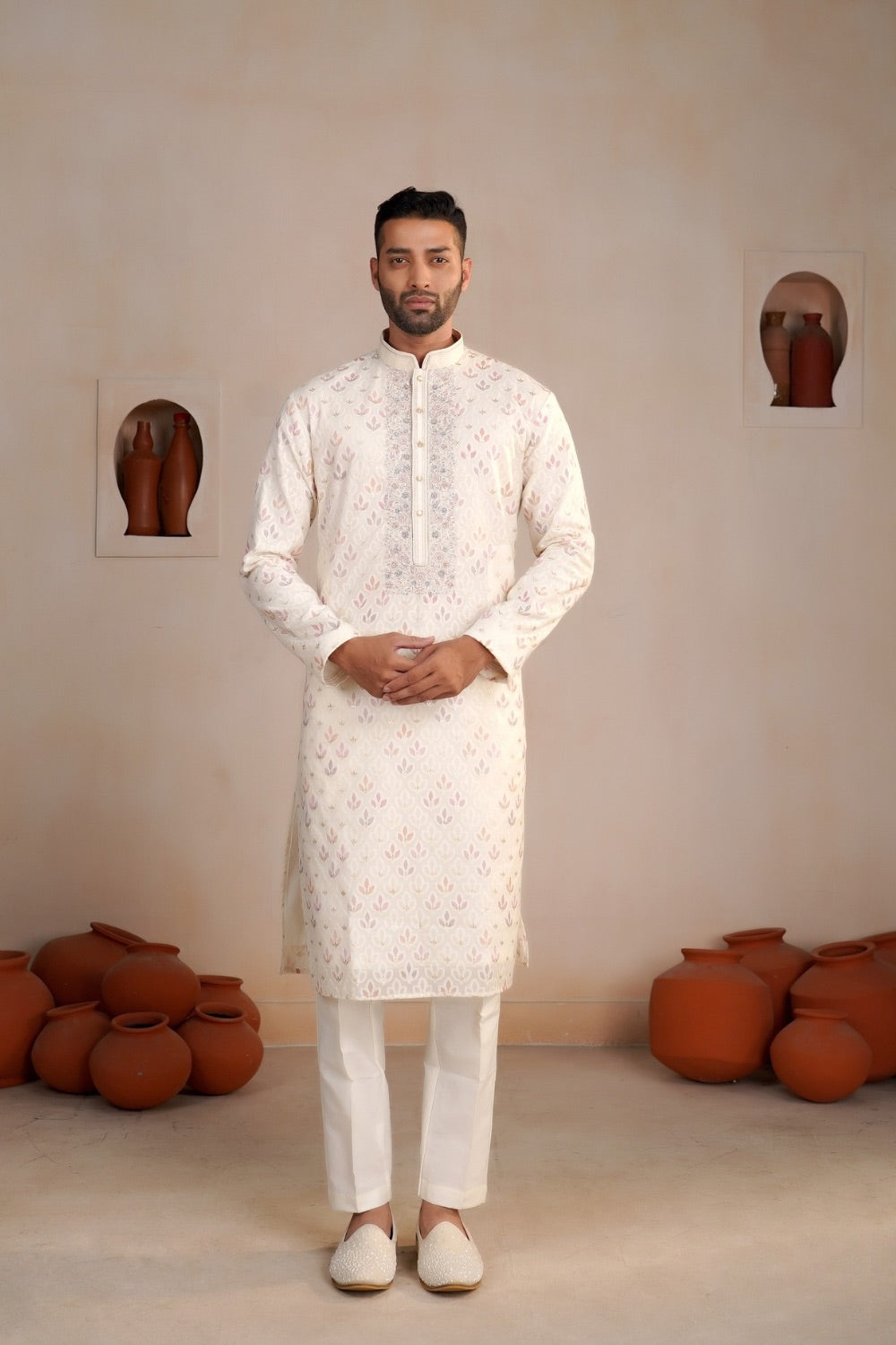 Off white silk kurta set