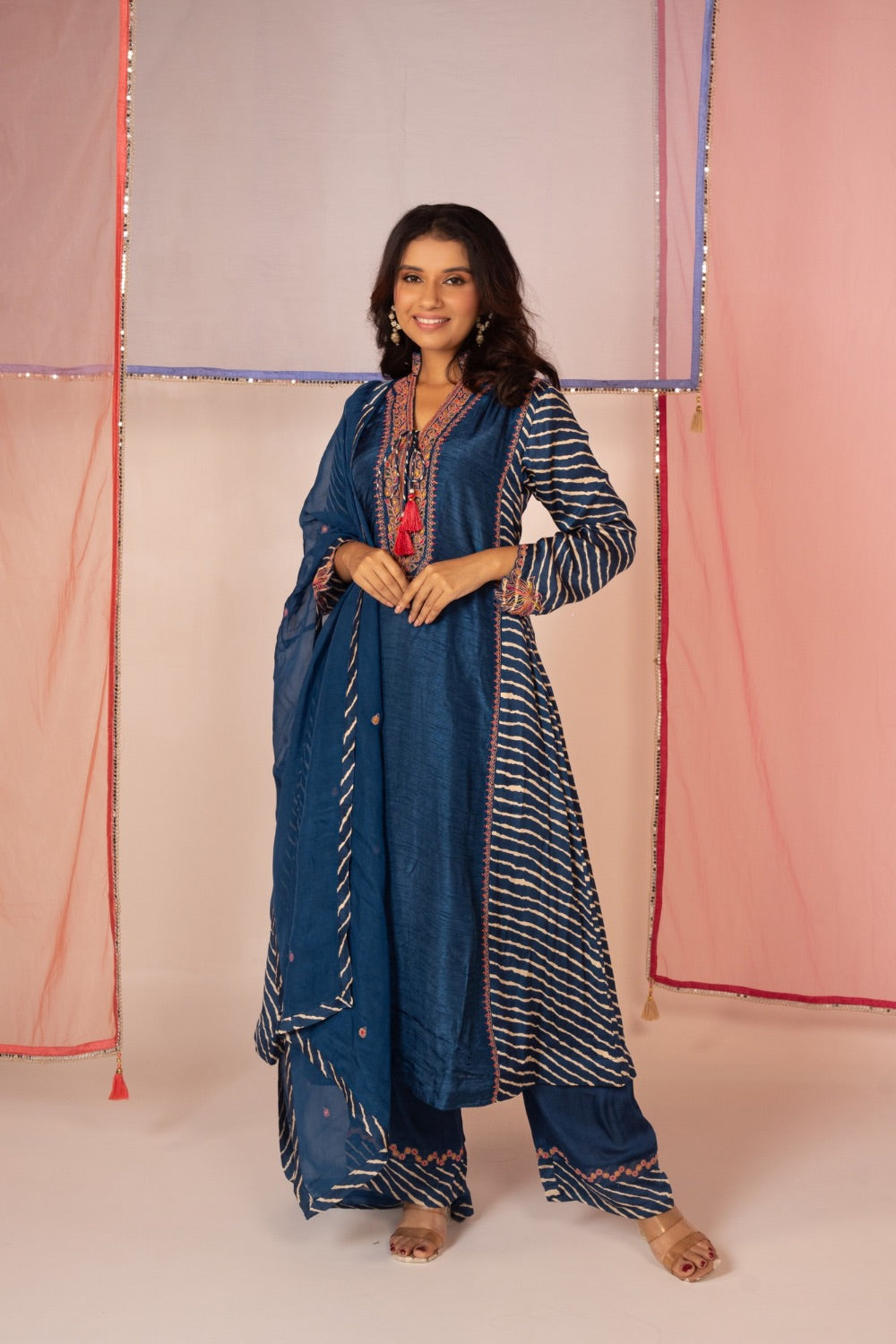 Navy blue satin silk salwar suit