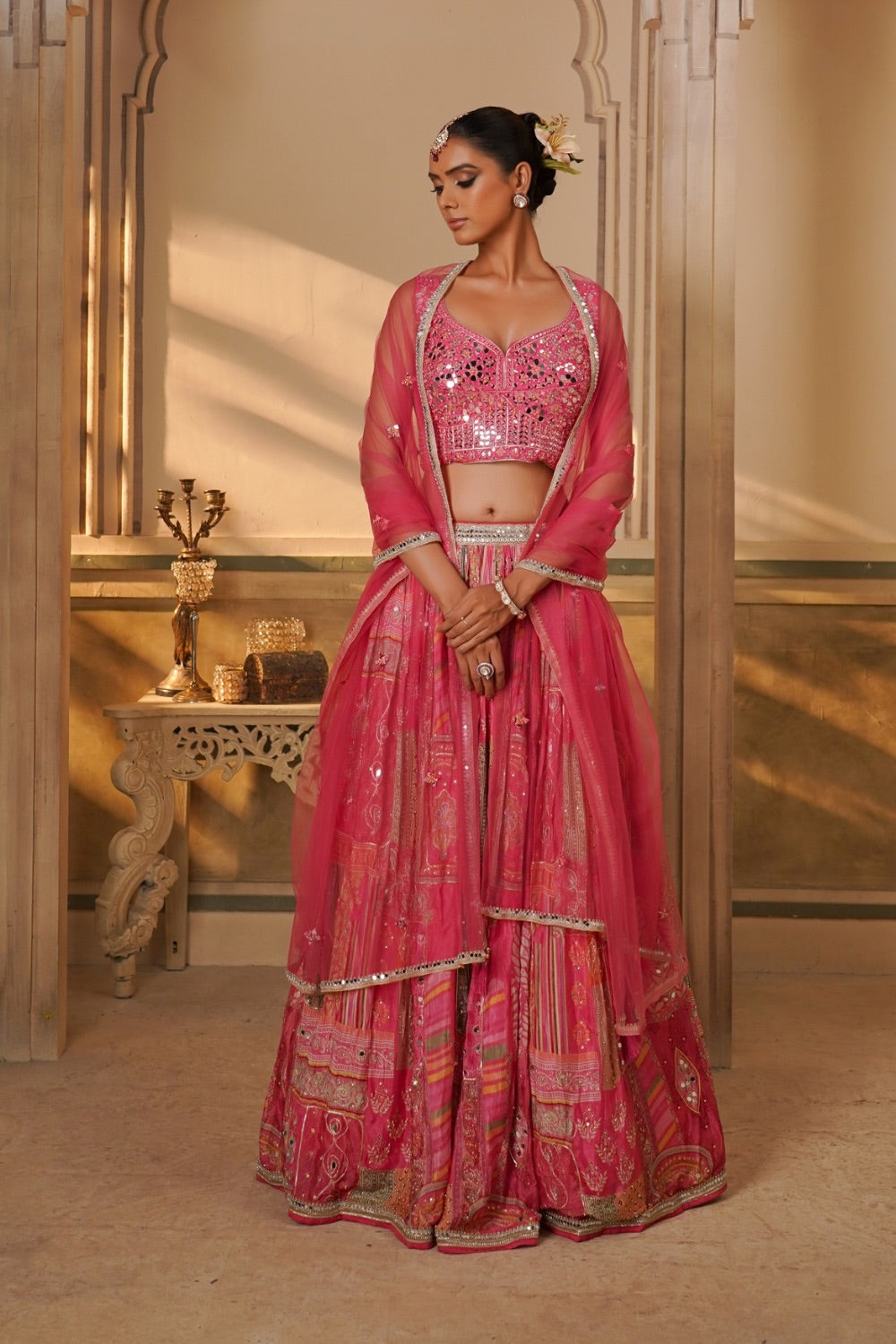 Fuchsia pink Georgete Lehenga