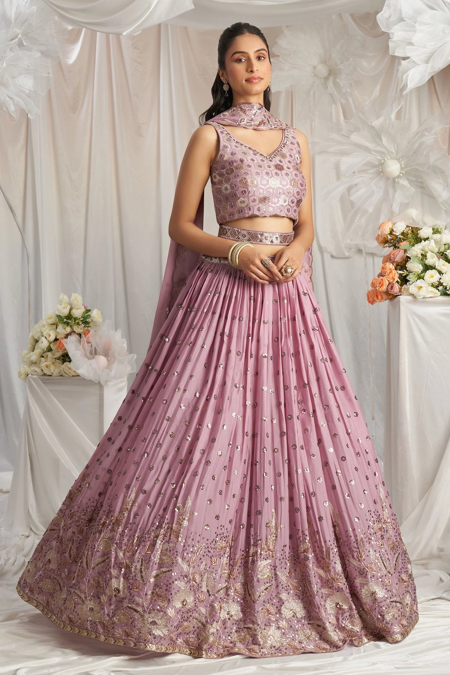 Lavender Georgette Lehenga with All-Over Sequin Embroidery