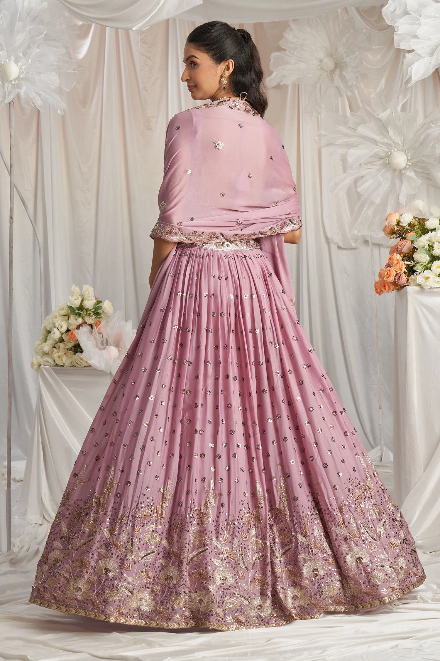 Lavender Georgette Lehenga with All-Over Sequin Embroidery