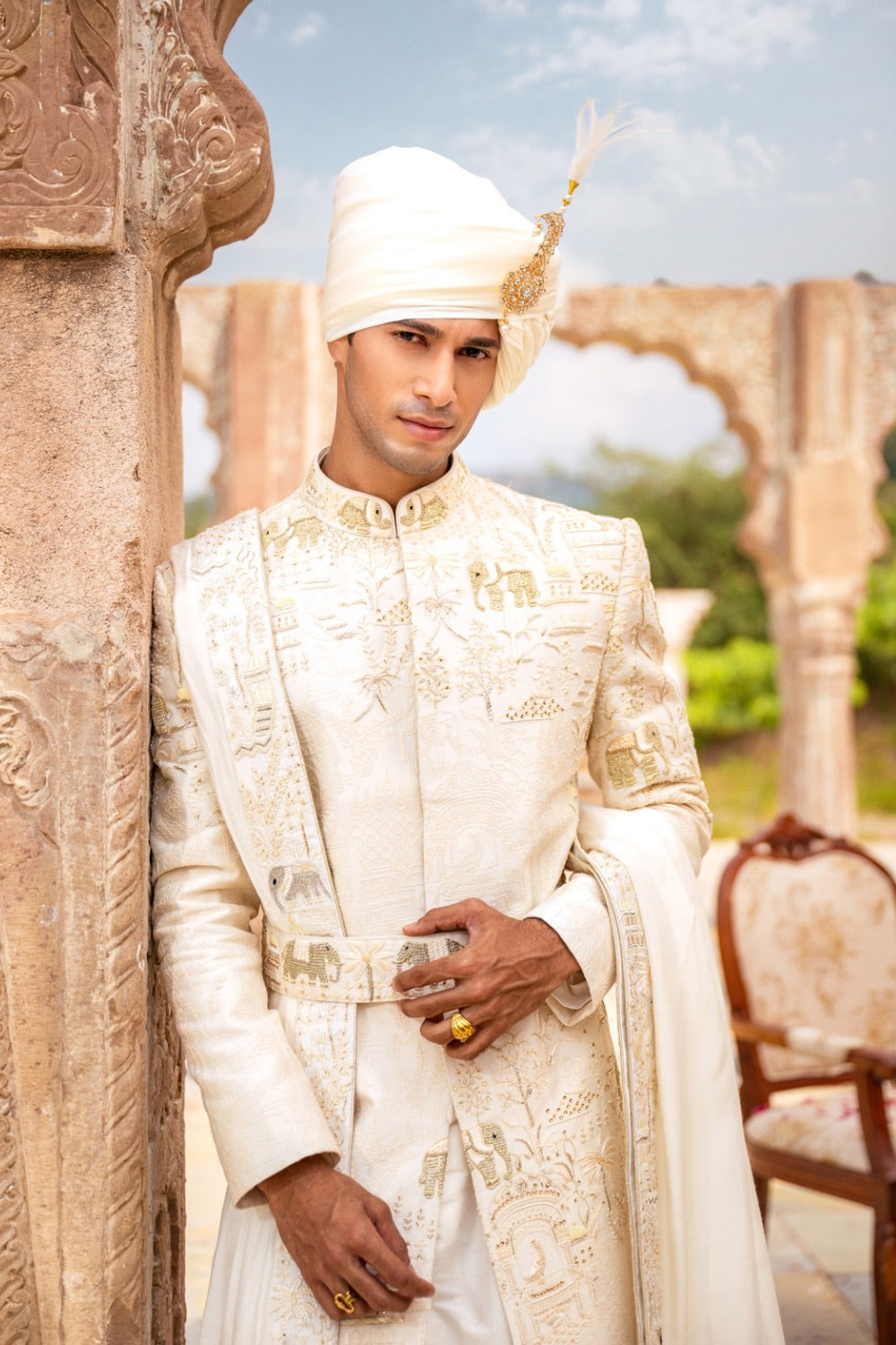 Off-White silk zardozi embroidered sherwani