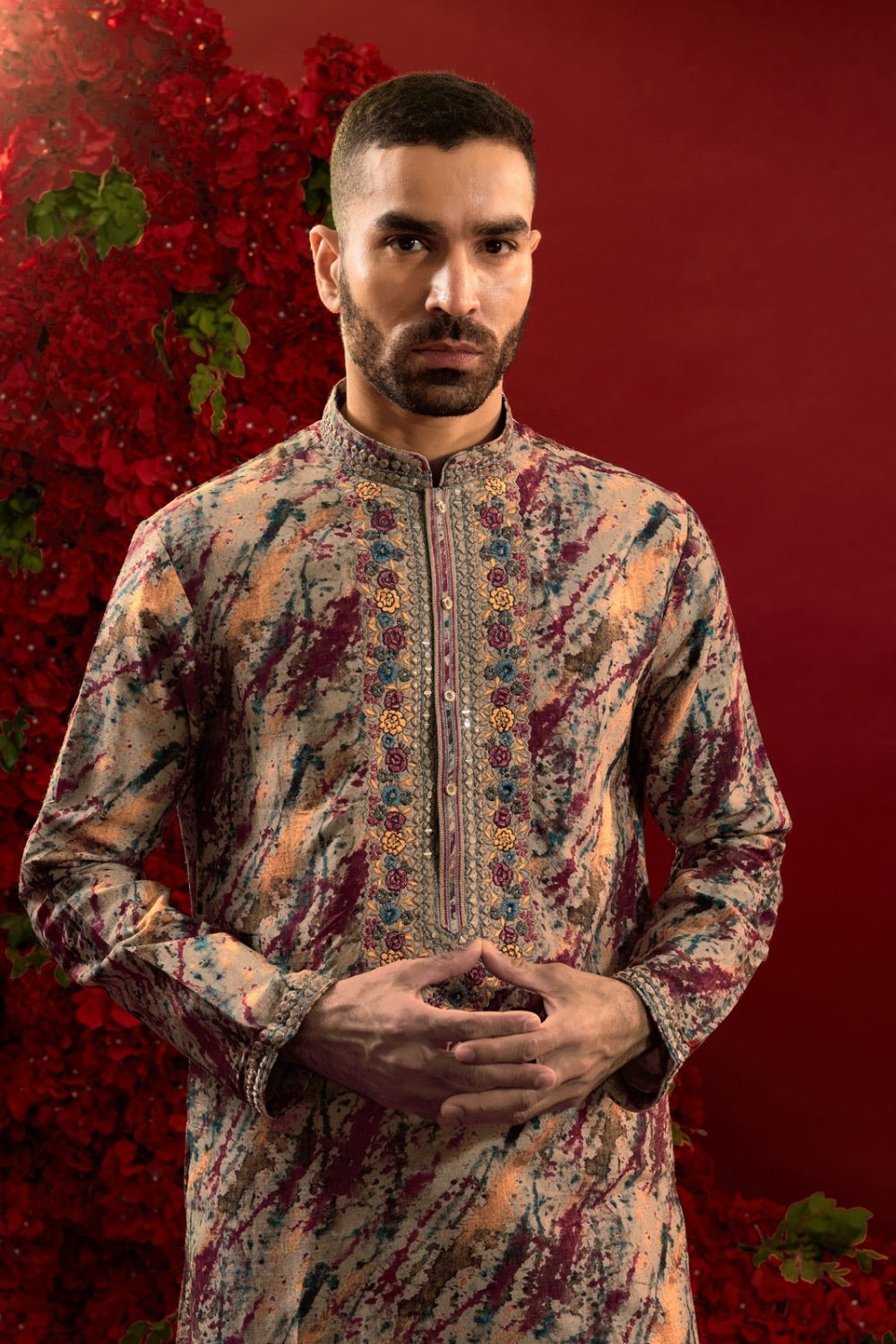 Multicolour silk kurta with machine work