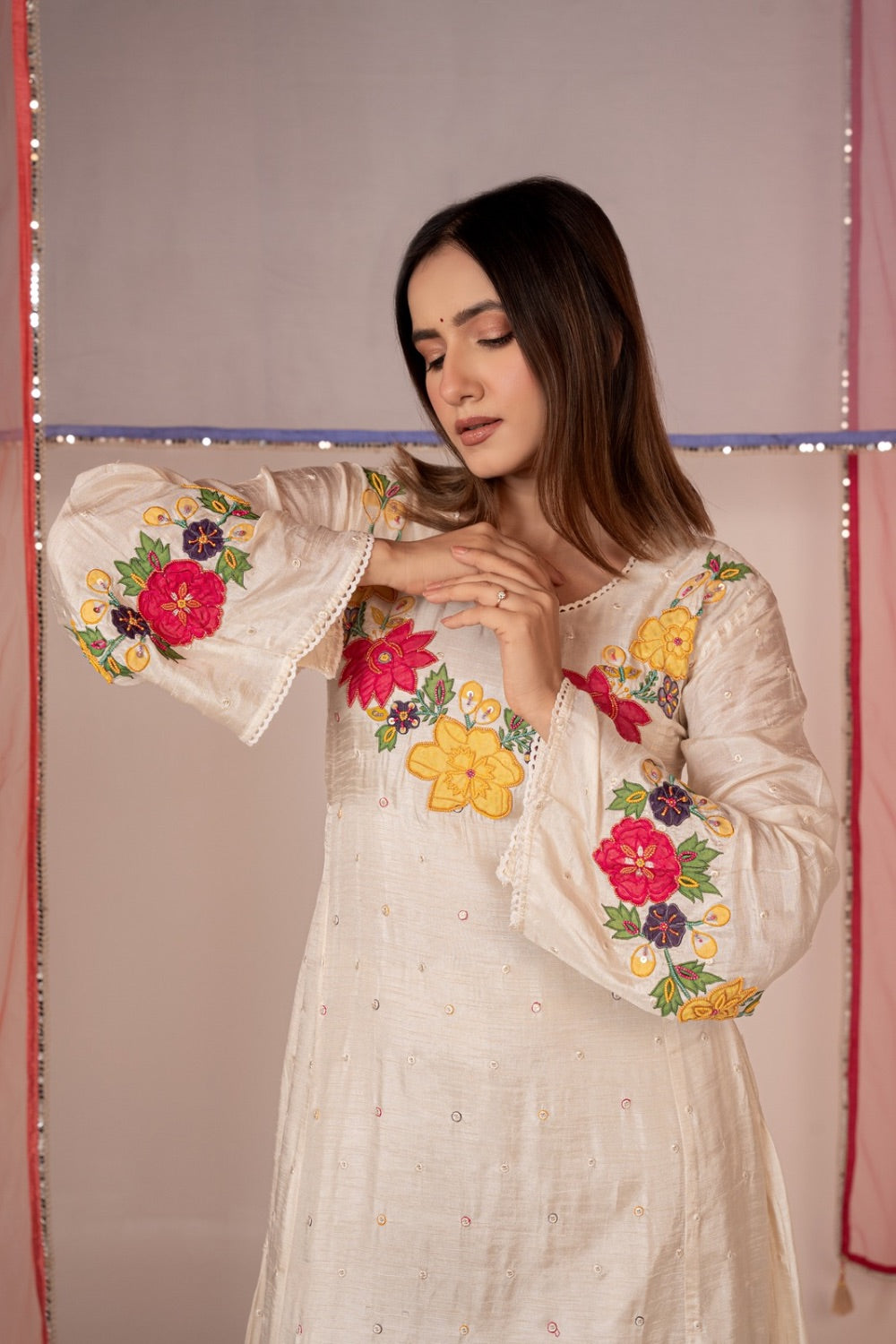 White satin silk salwar suit