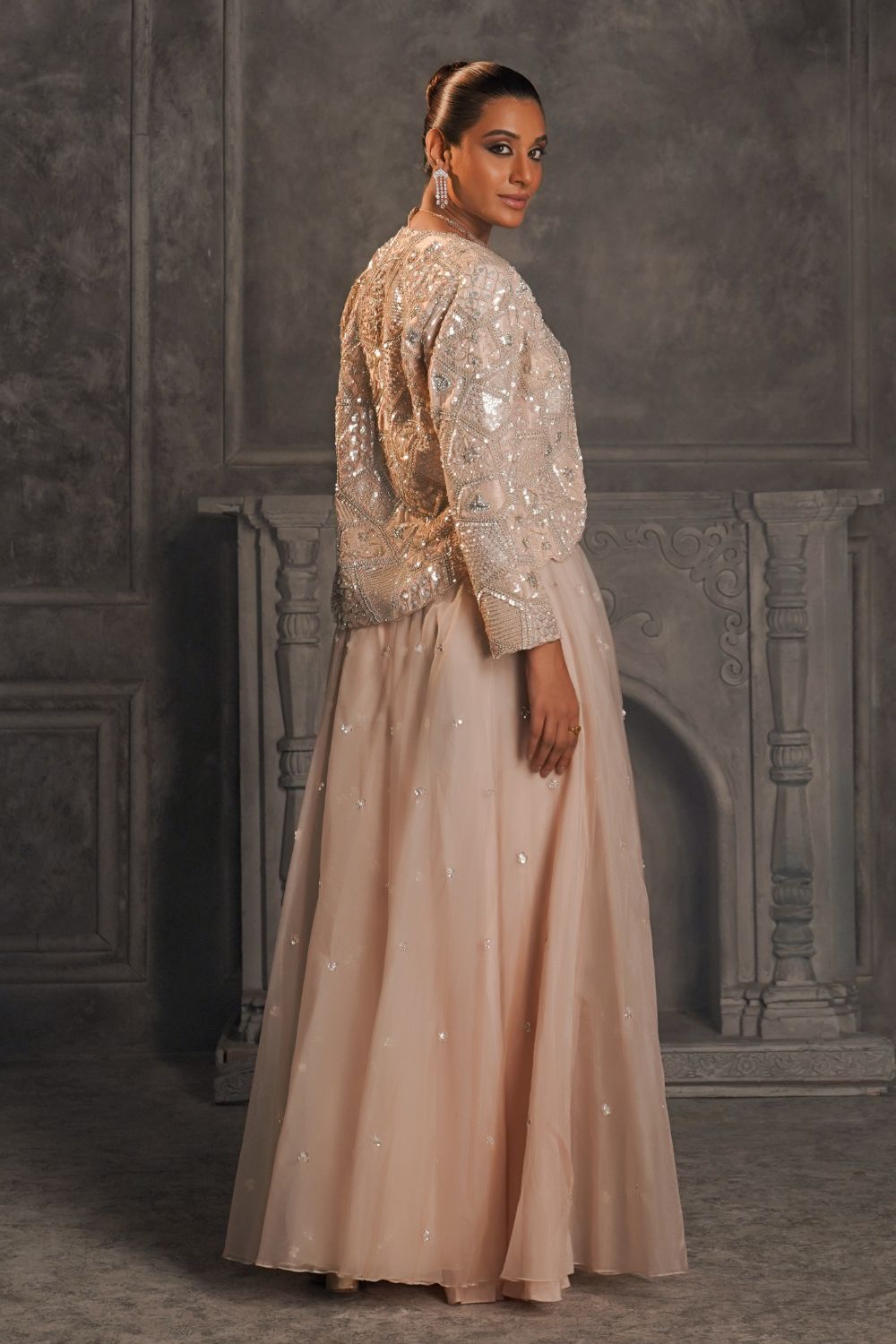 Light rose gold soft silk sequinned Lehenga