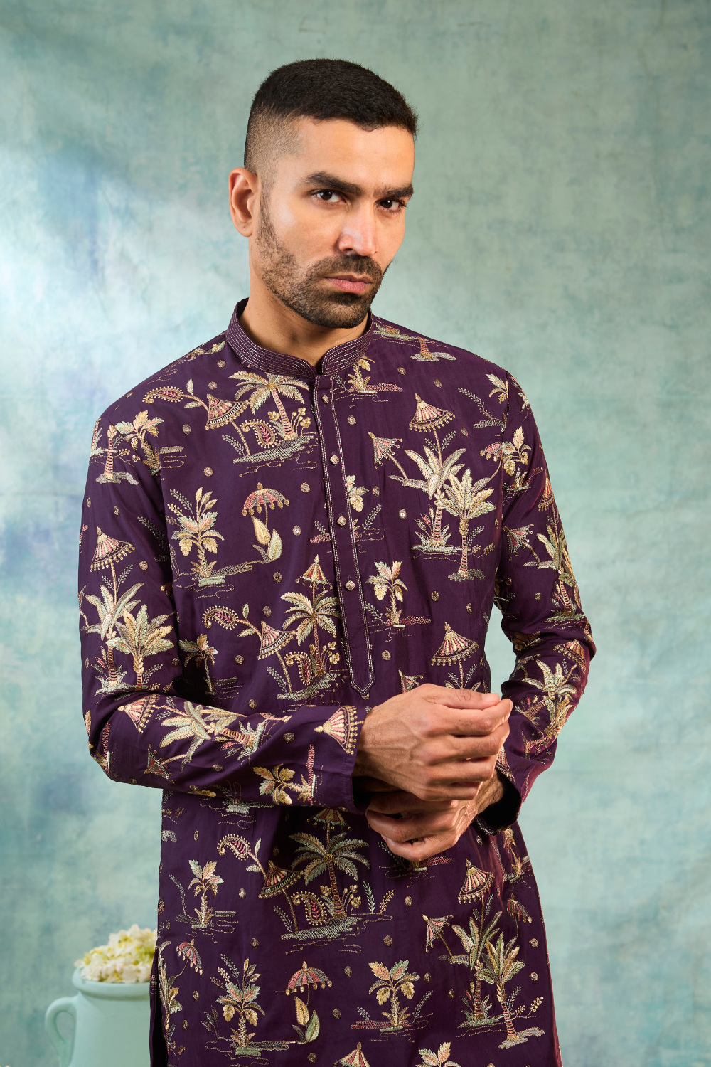 Silk kurta set multi thread embroidery