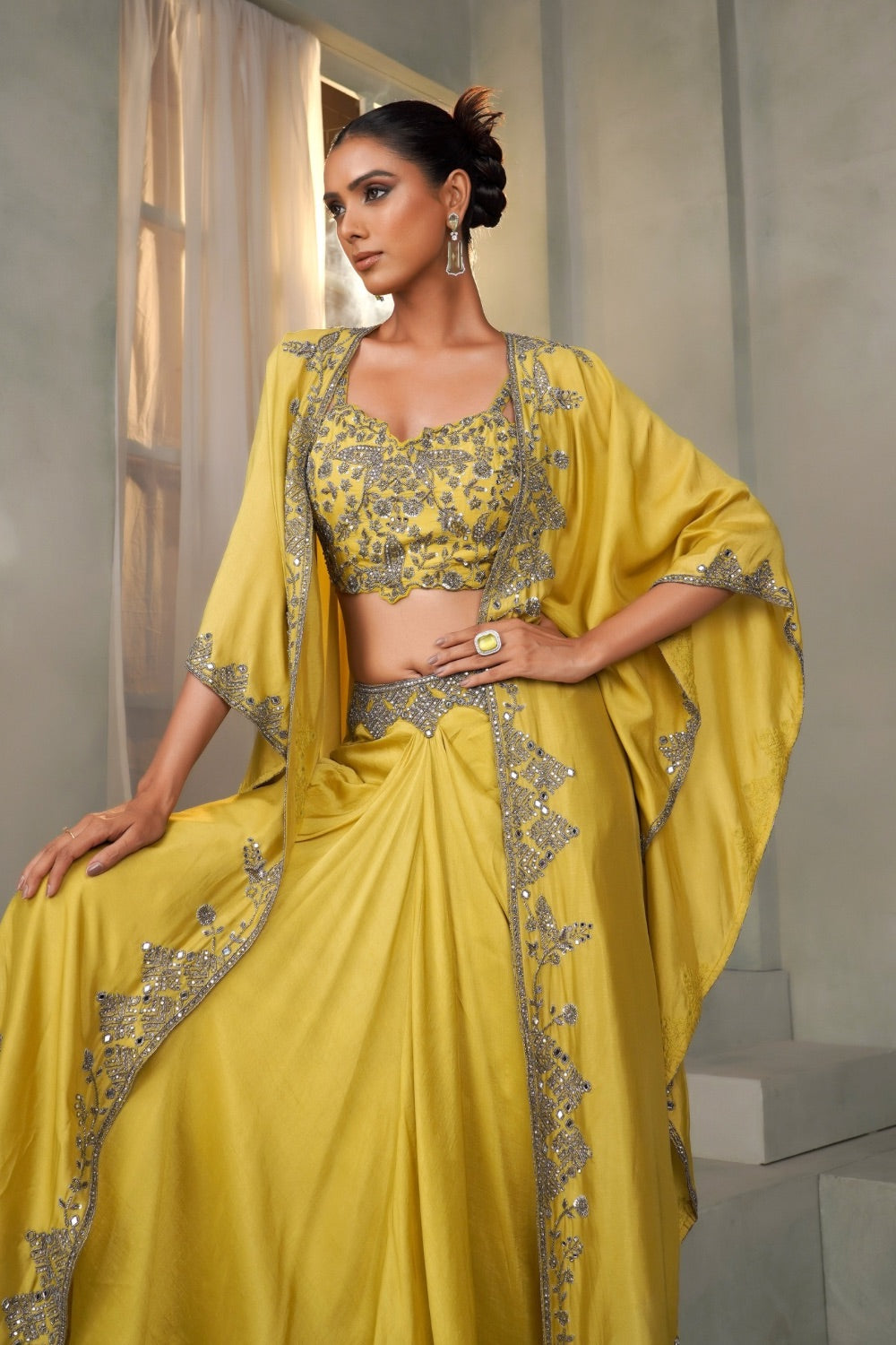 Yellow gaji silk Indo western