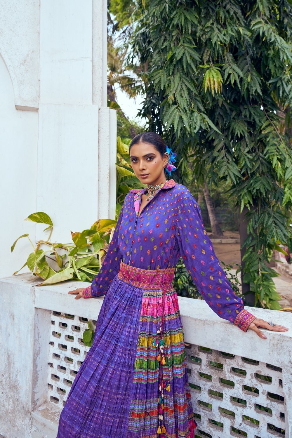 Purple silk lehenga choli with embroidery