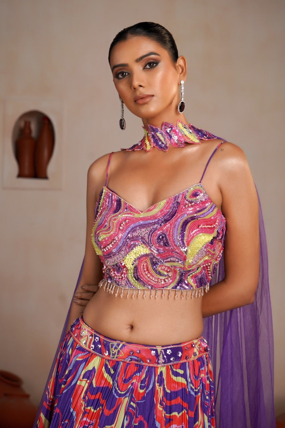 Multicolour Crepe Silk  lehenga choli