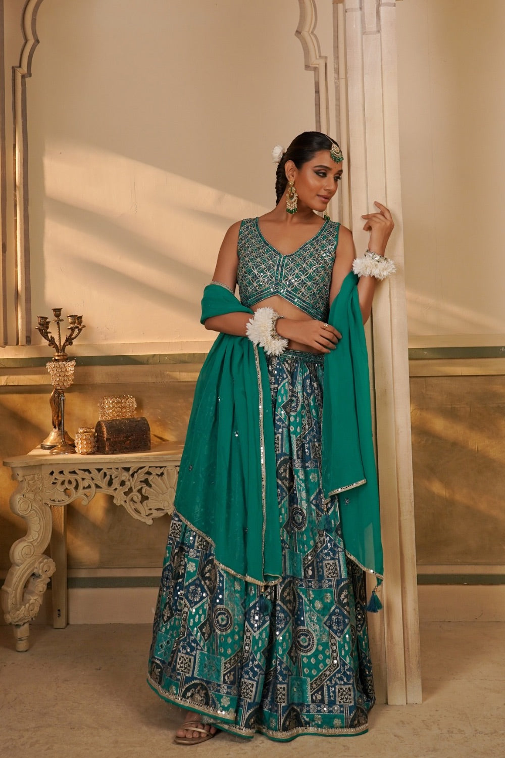 Sea Green Banarsi Silk Lehenga