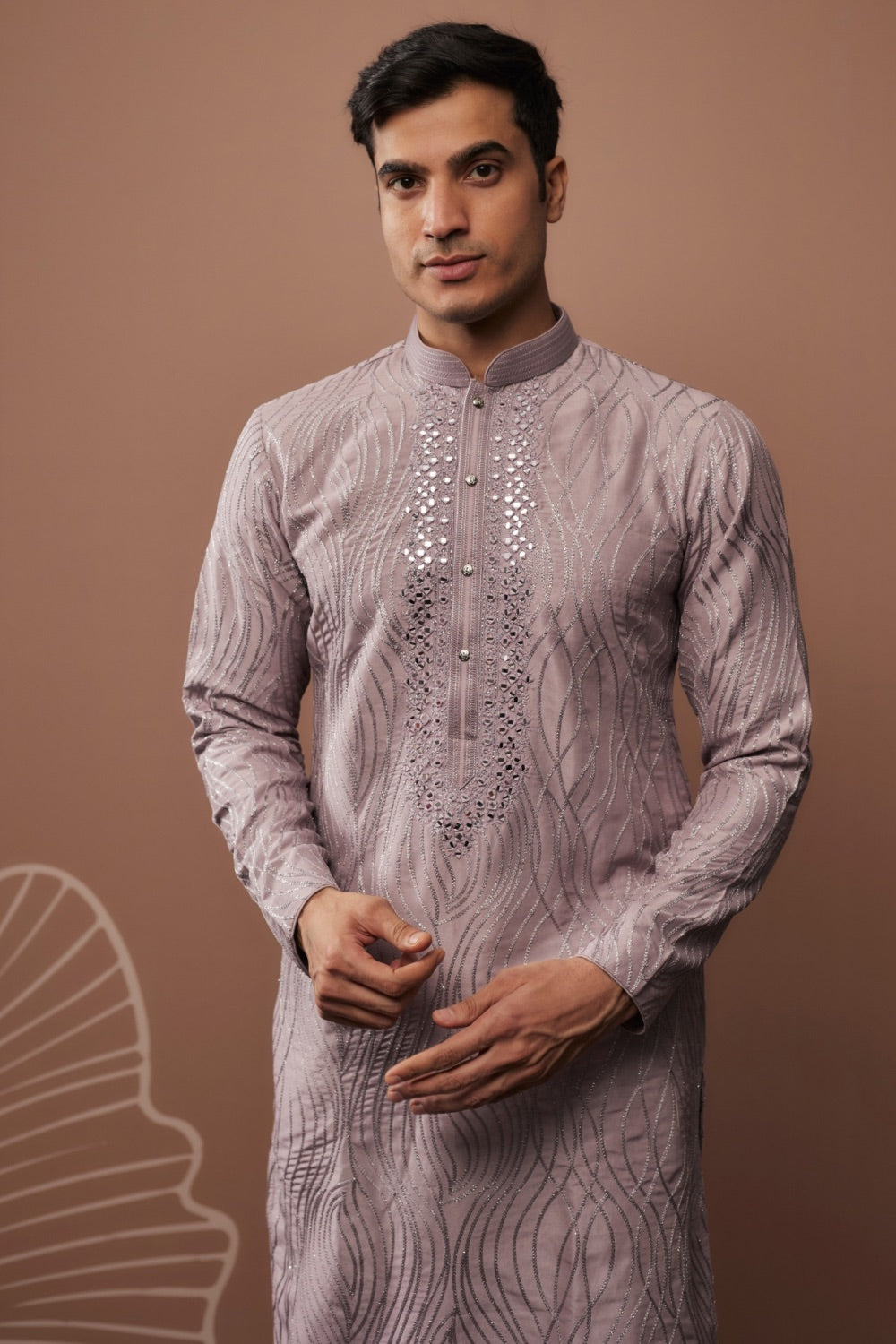 Purple silk kurta & pajama with hand & machine work