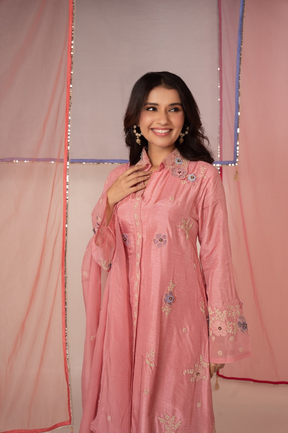 Light Pink satin silk salwar suit