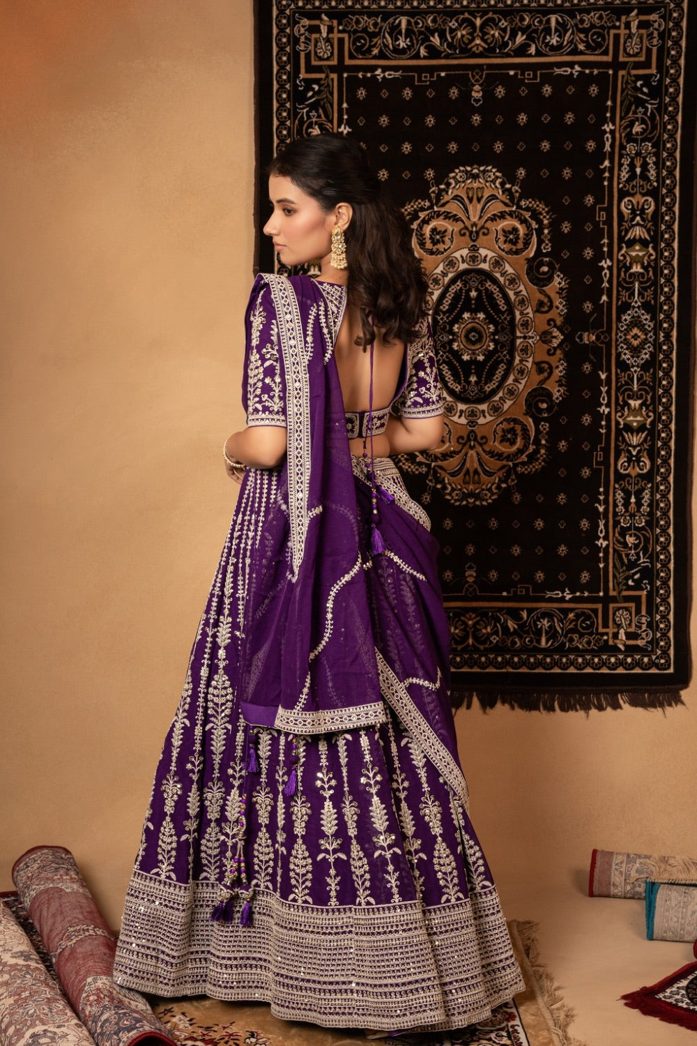 Purple georgette lehenga choli with marodi and sequins work