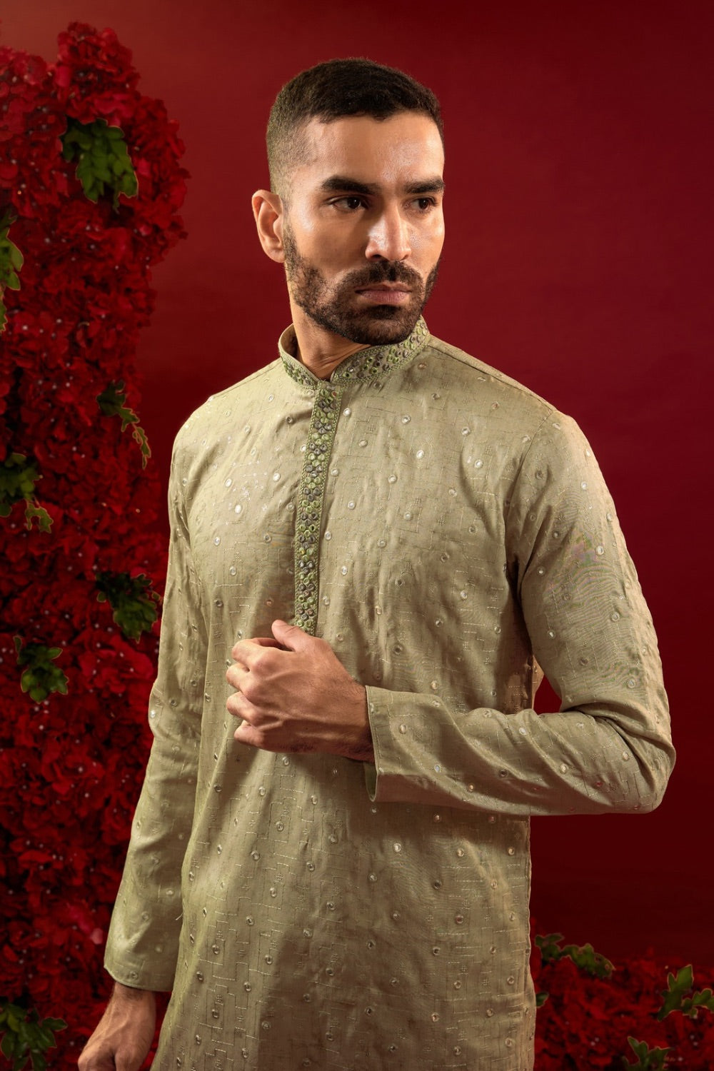 Brown ombre silk kurta set with hand and machine work