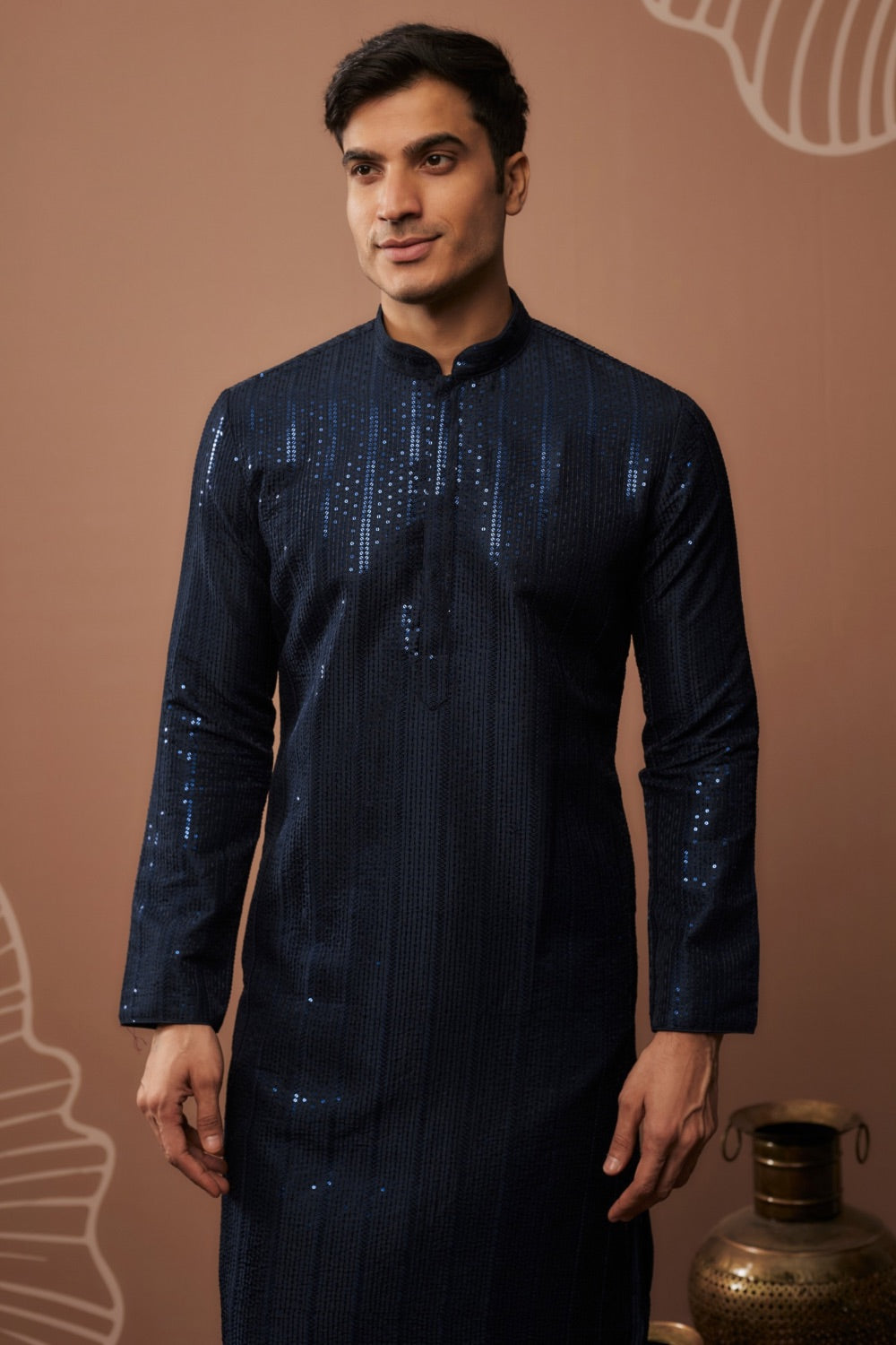 Royal blue silk kurta set with sequin work