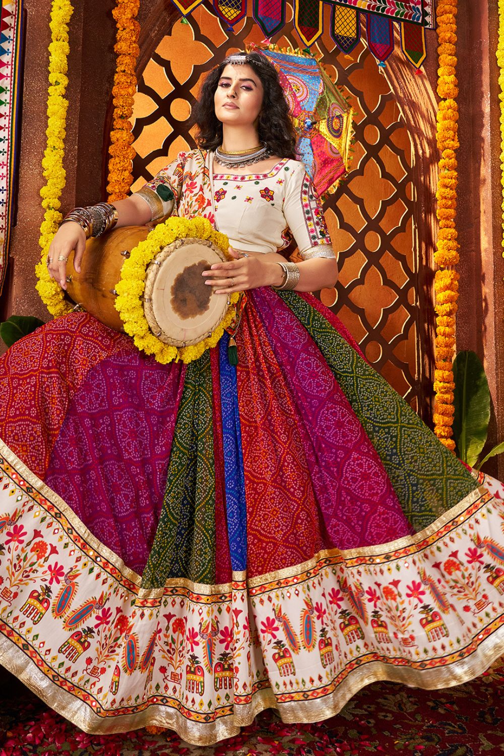 Multicolor Georgette Mirror Work Navratri Chaniya Choli