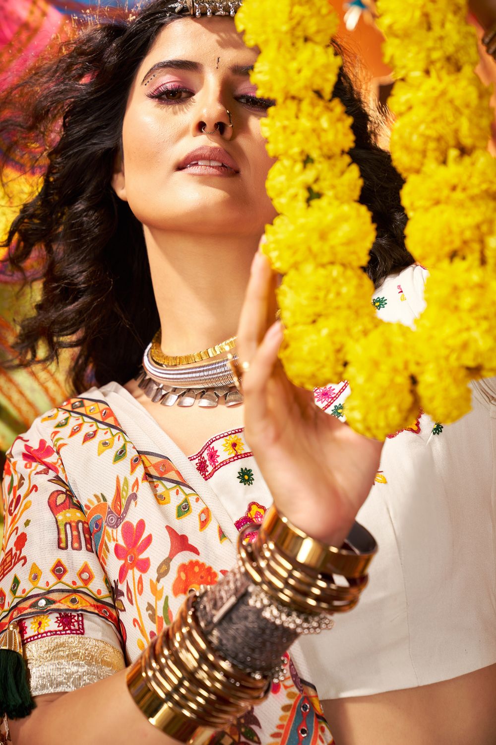 Multicolor Georgette Mirror Work Navratri Chaniya Choli