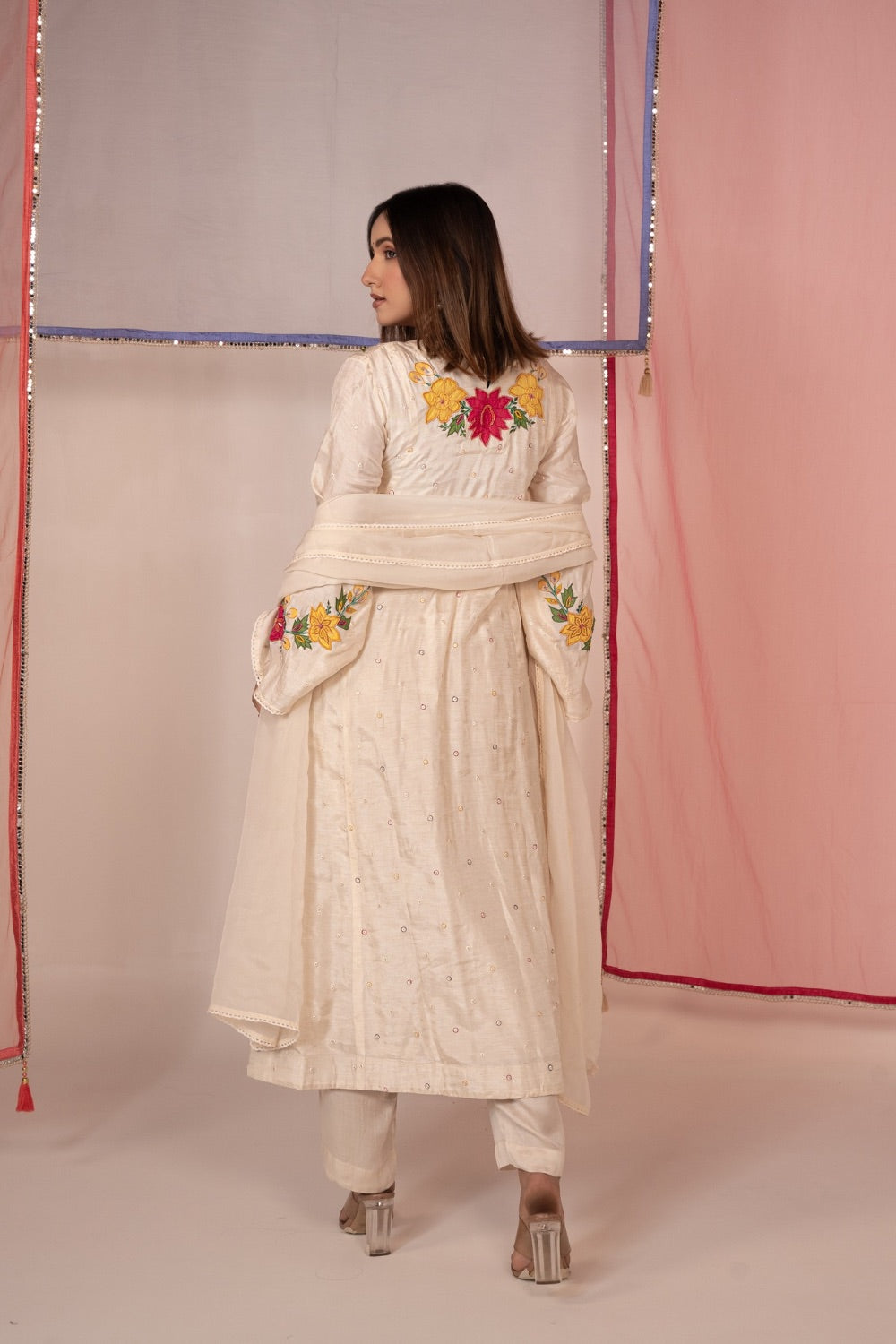 White satin silk salwar suit