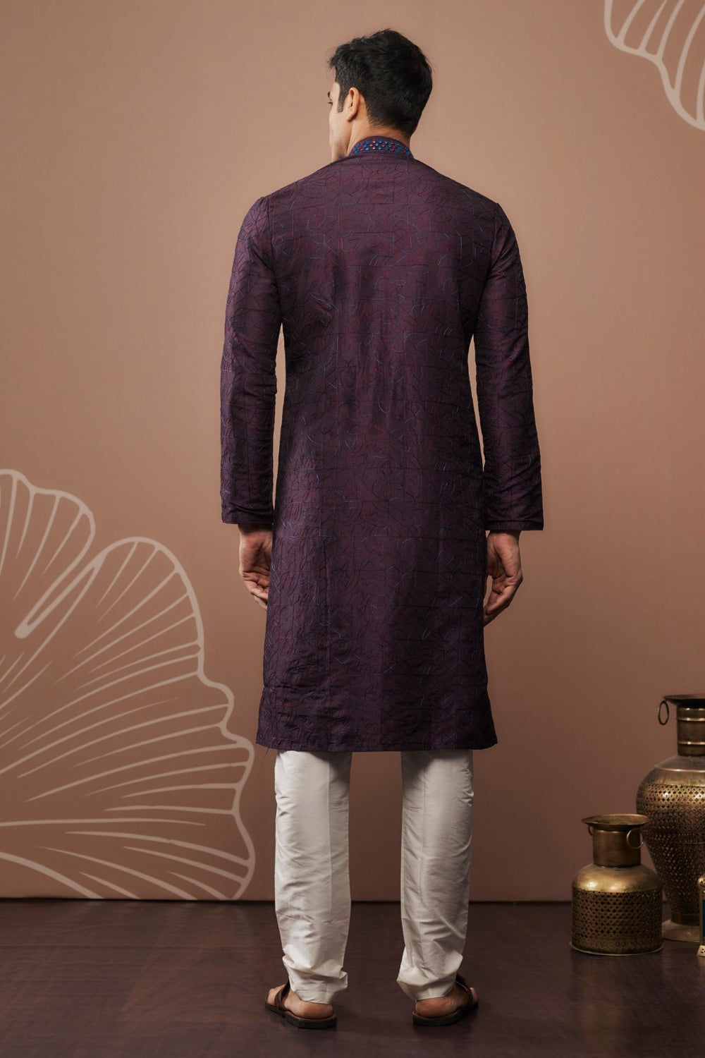 Purple mirror embroidered silk kurta set