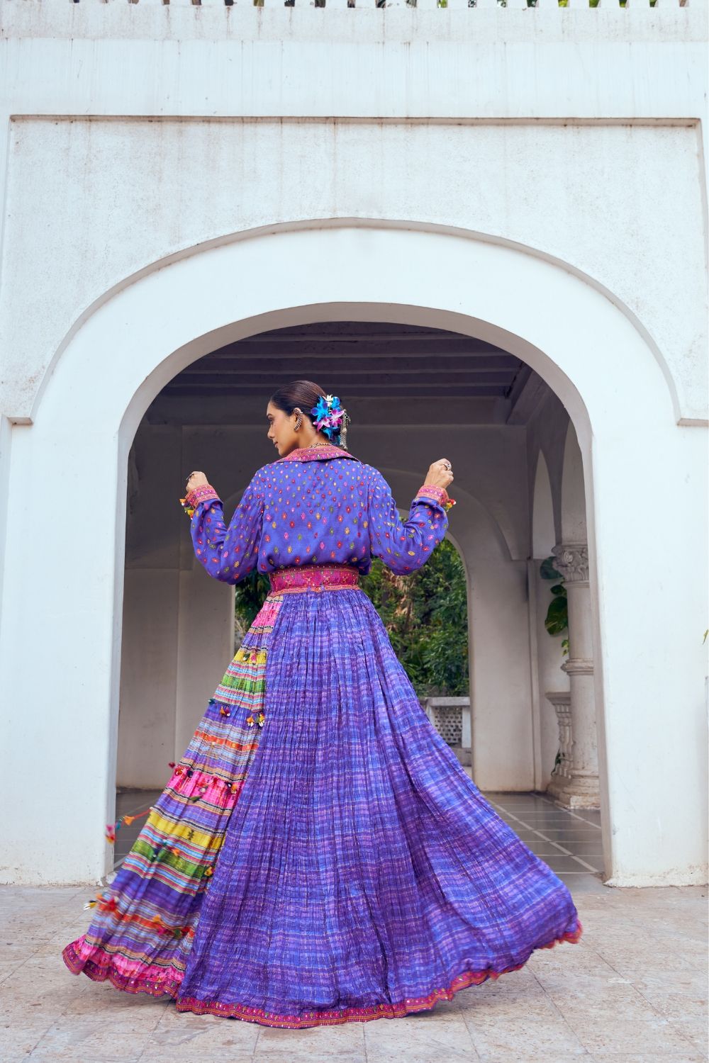 Purple silk lehenga choli with embroidery