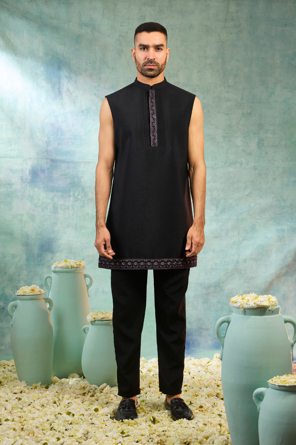 Black silk Indo-Western with multicolour thread embroidery