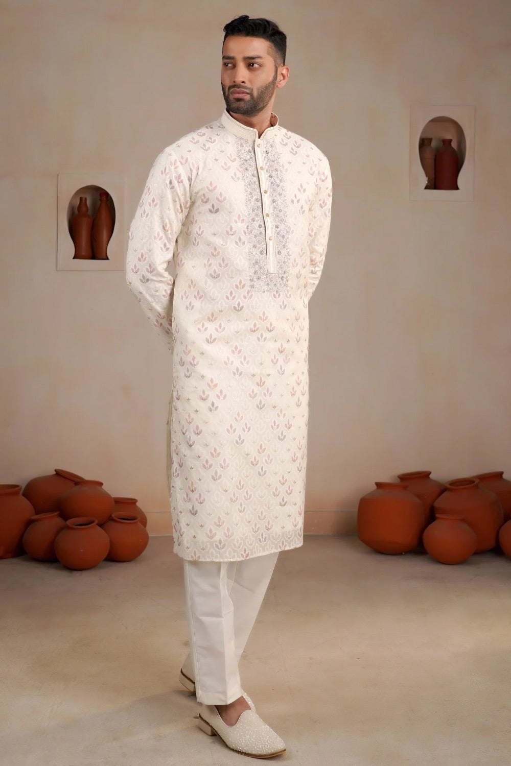 Off white silk kurta set