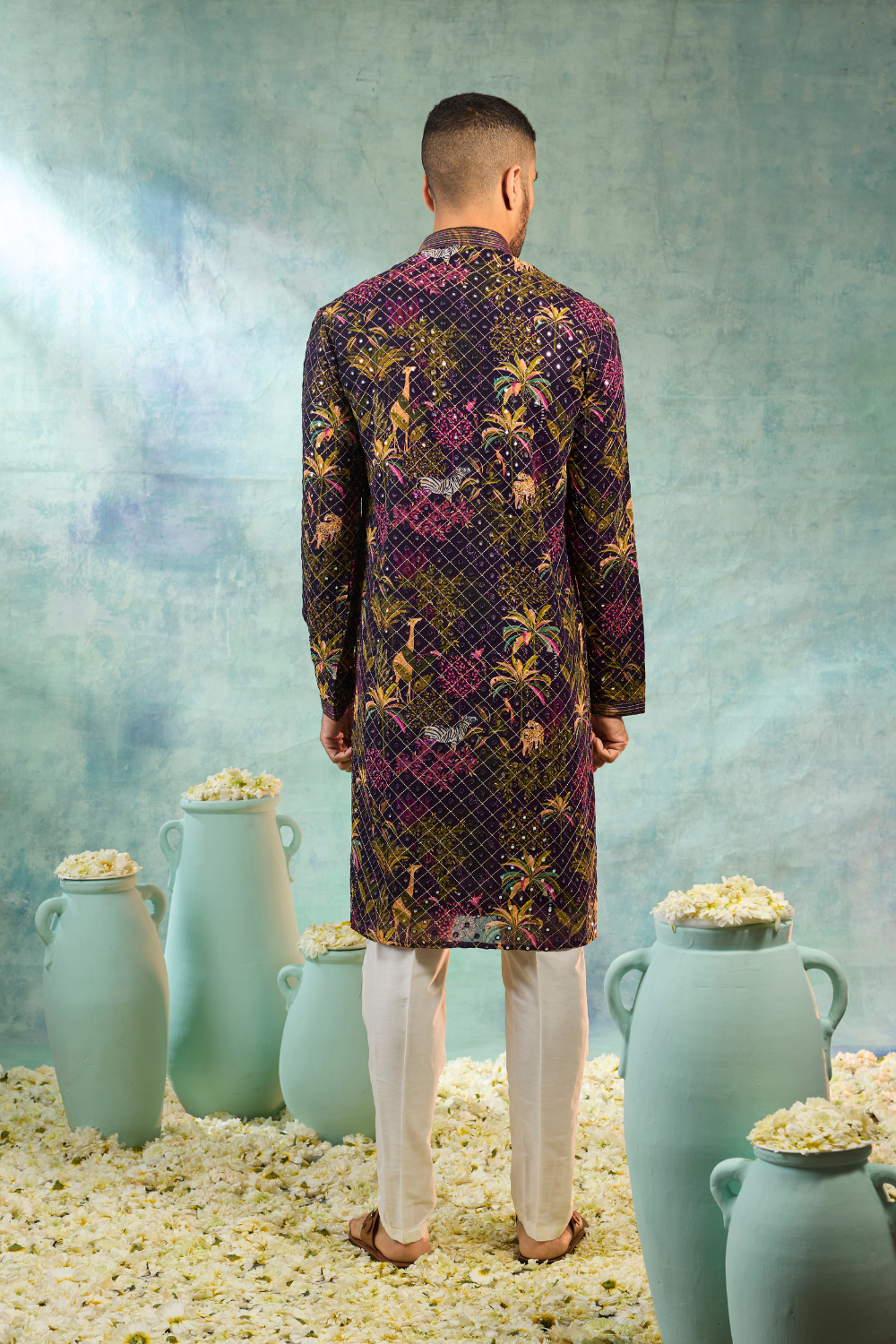 Wine kurta set with multi colour thread embroidery work