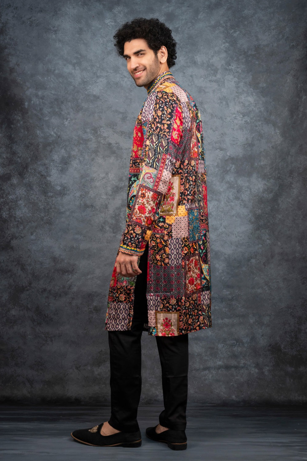 Multicolour splendid silk kurta set with resham embroidery and mirror work