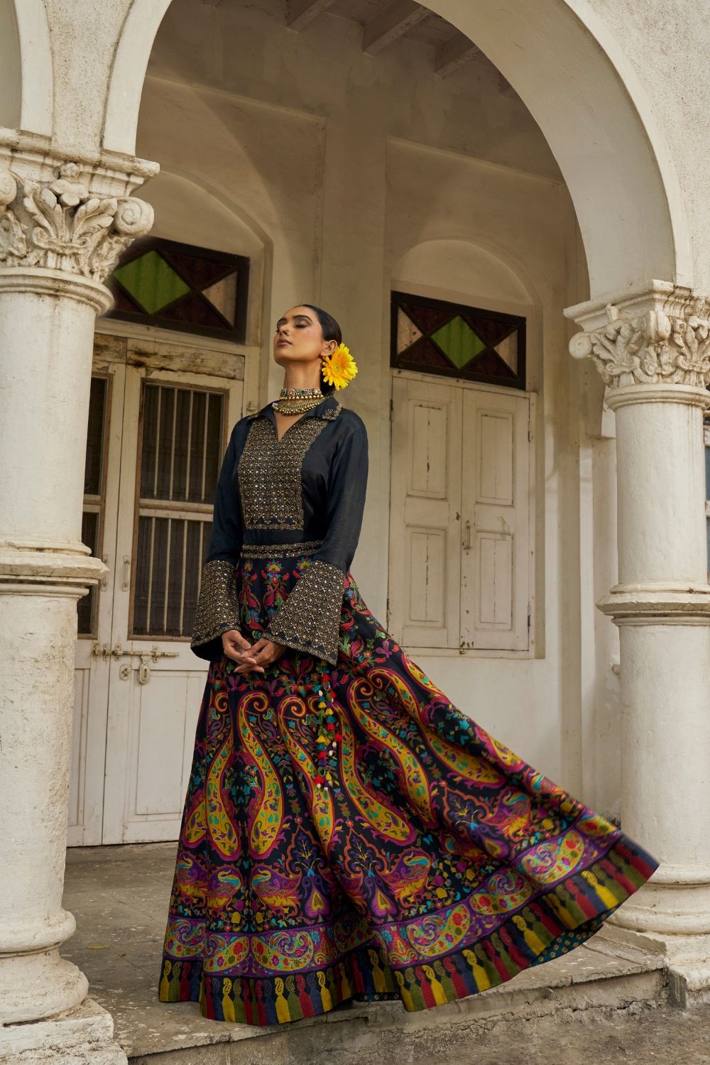 Multicolour printed silk lehenga choli