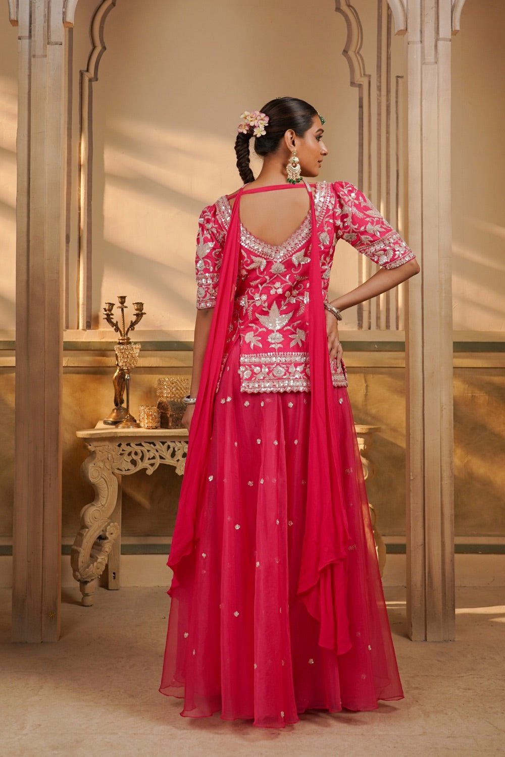 Magenta pink sequinned Sharara suit