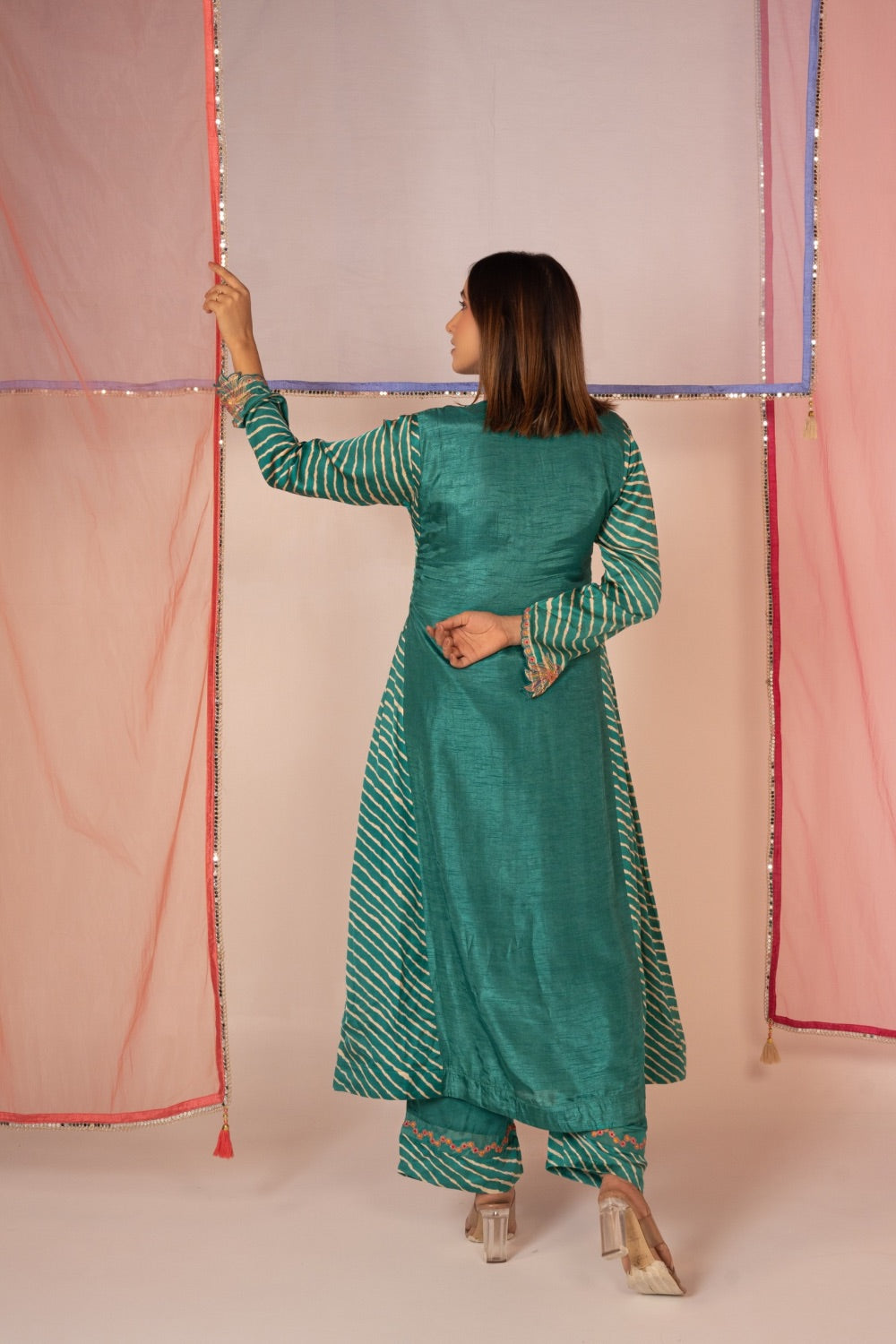 Sea green satin silk salwar suit