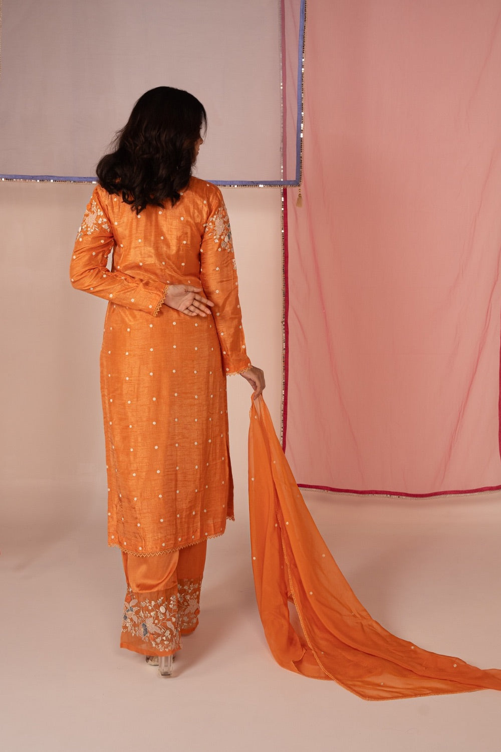 Orange satin silk salwar suit