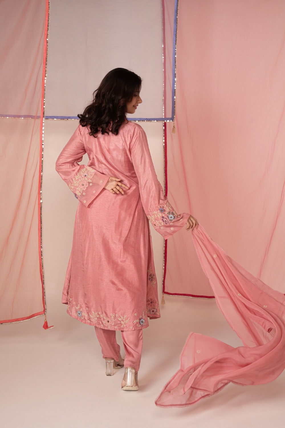 Light Pink satin silk salwar suit