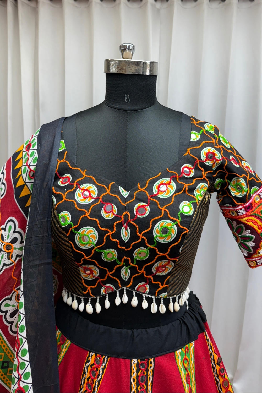 MAROON COTTON  NAVRATRI LEHENGA CHOLI WITH AARI AND FOIL WORK