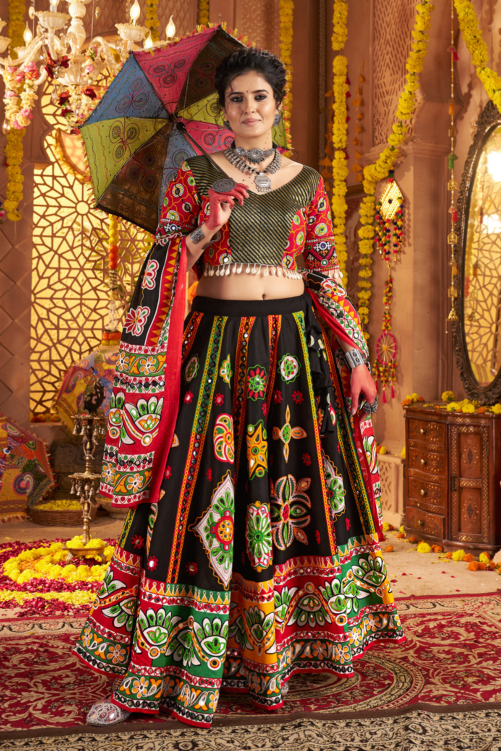 BLACK COTTON FOIL WORK NAVRATRI  CHANIYA CHOLI