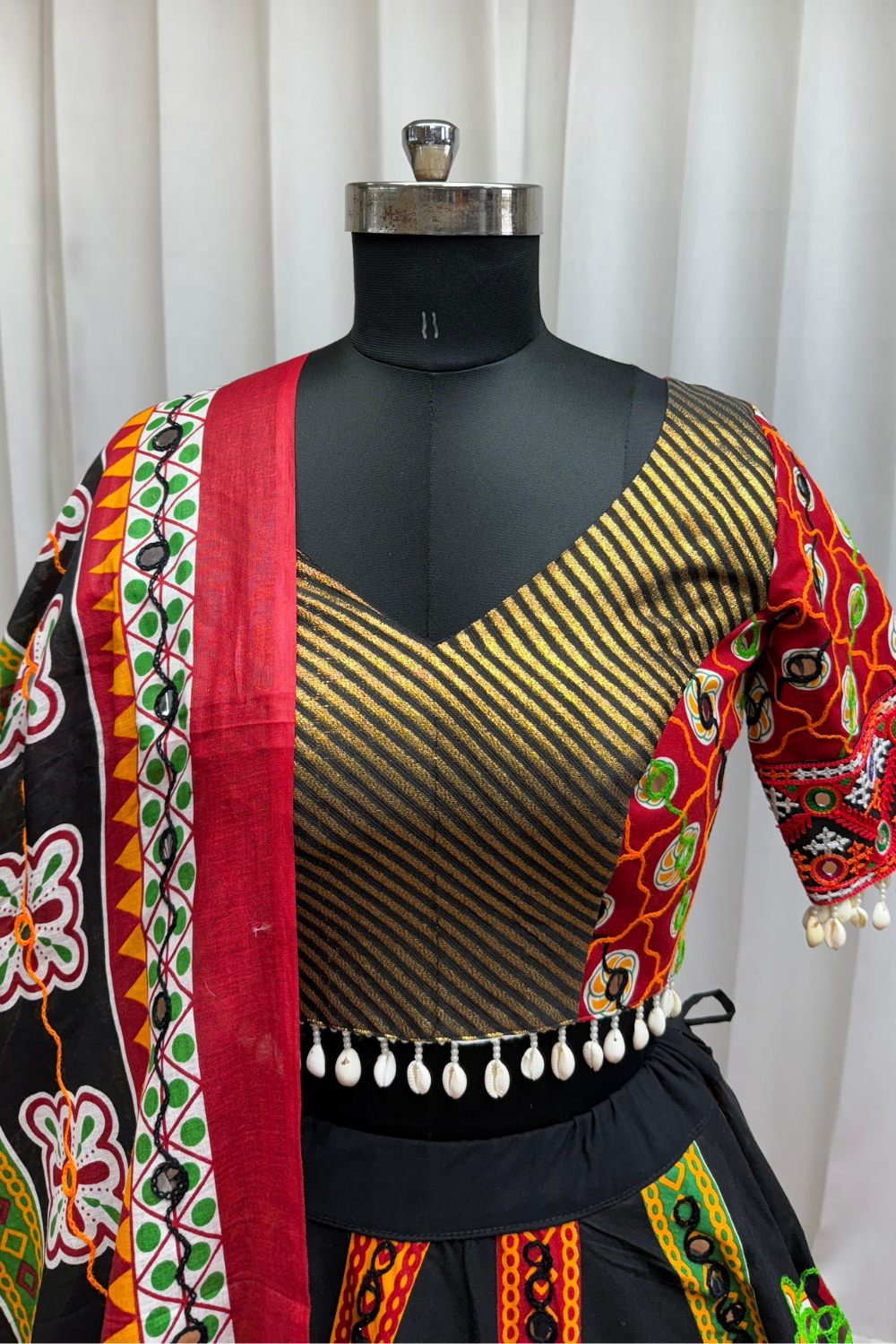 BLACK COTTON NAVRATRI  CHANIYA CHOLI WITH MIRROR AND FOIL WORK