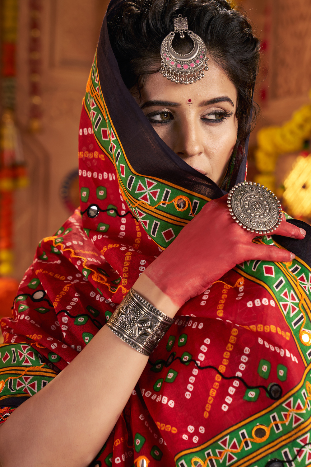 MULTI COLOR COTTON NAVRATRI LEHENGA CHOLI WITH FOIL WORK