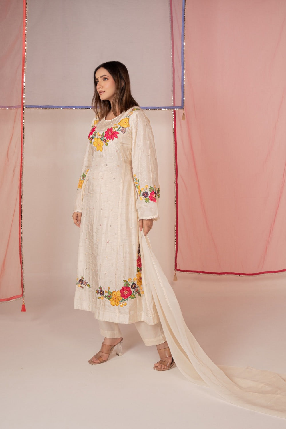 White satin silk salwar suit