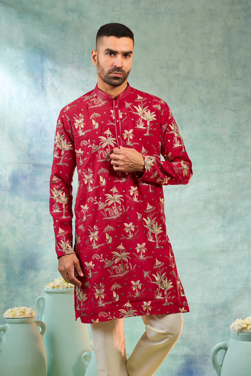 Silk kurta set multi thread embroidery