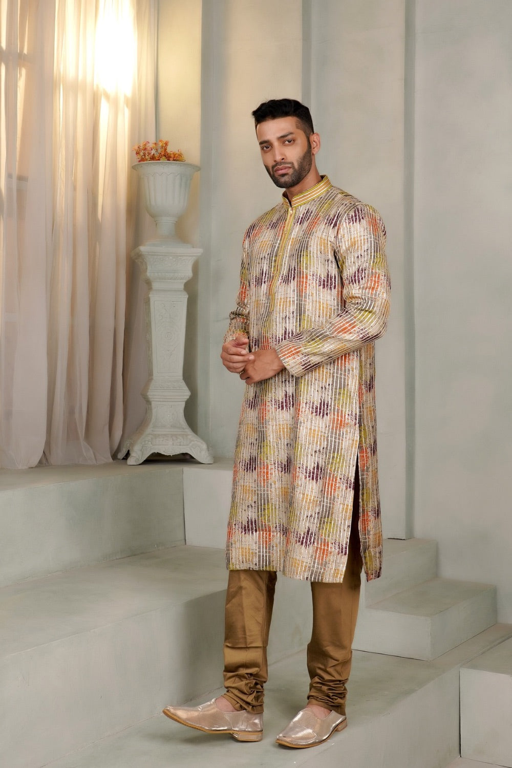 Multicolour silk kurta set