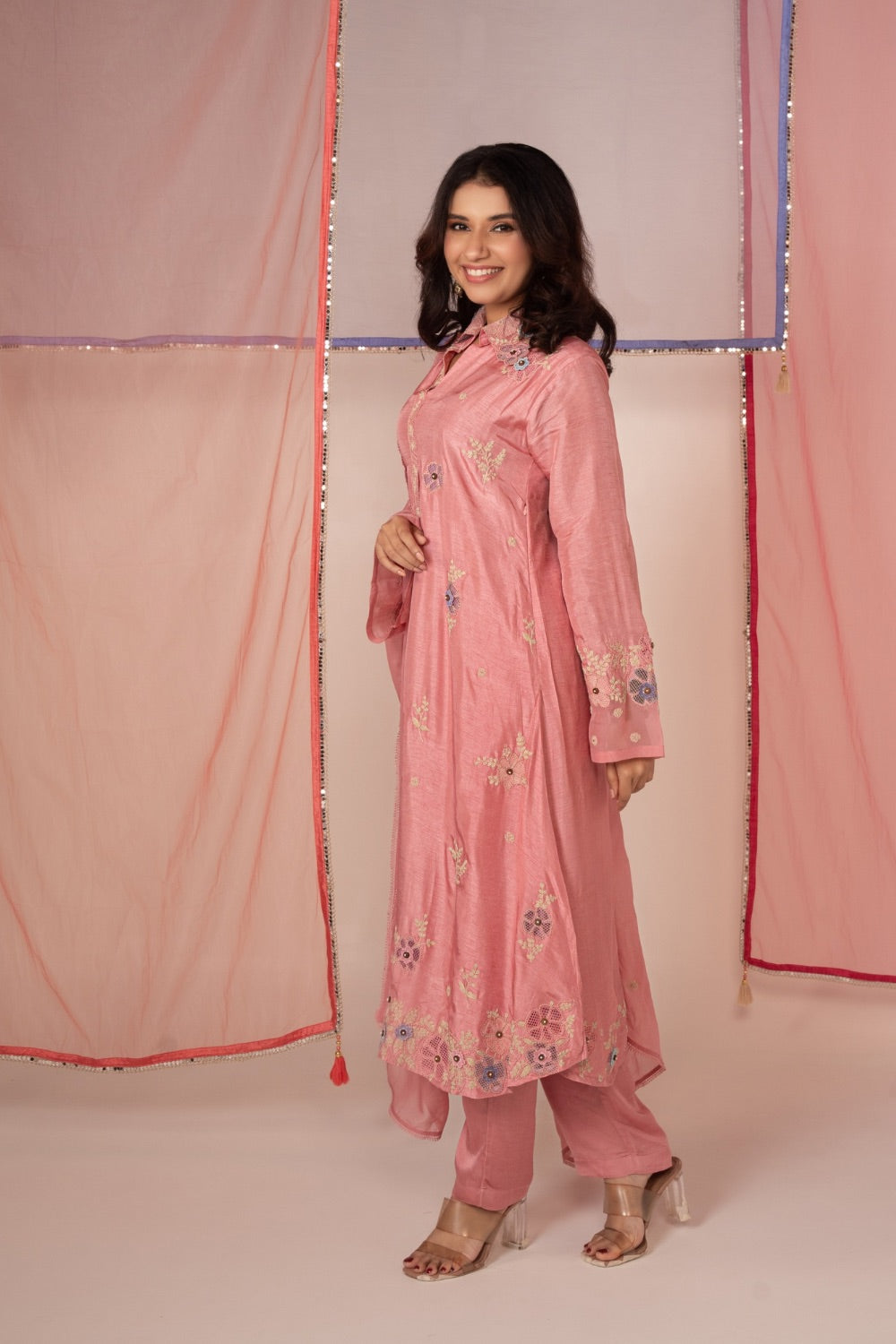 Light Pink satin silk salwar suit