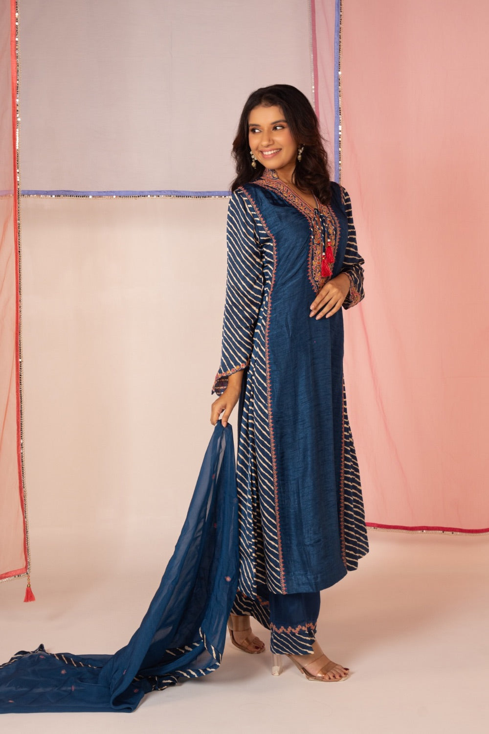 Navy blue satin silk salwar suit